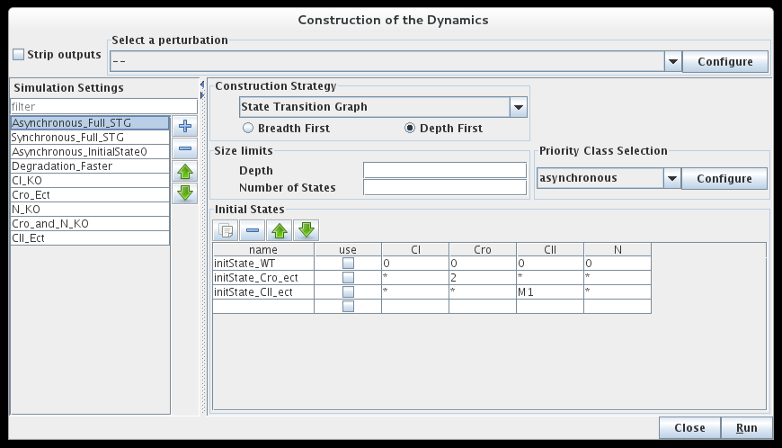 Simulation settings