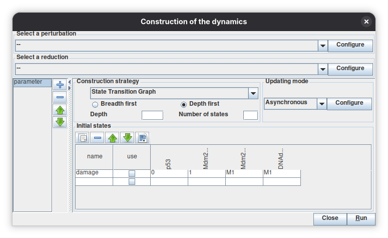 Simulation dialog
